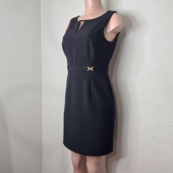 Tahari ASL Black Sleeveless Dress Gold Accents Neckline Cutout - Picture 3 of 6